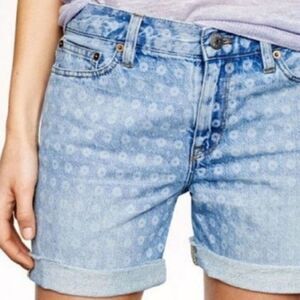 J.Crew Indigo Denim Sz 25 Laser Dot Blue Jean Cut Off Shorts Light Wash